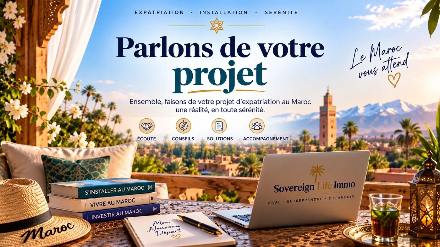 Parlons de votre projet — Sovereign Life Immo, expatriation, installation, sérénité au Maroc. Le Maroc vous attend.
